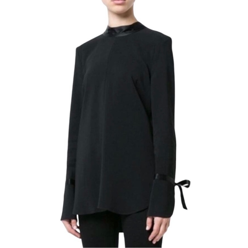 Veronica Beard Costello Black Mock Neck Long Sleeve Tunic Tie back Blouse size 6